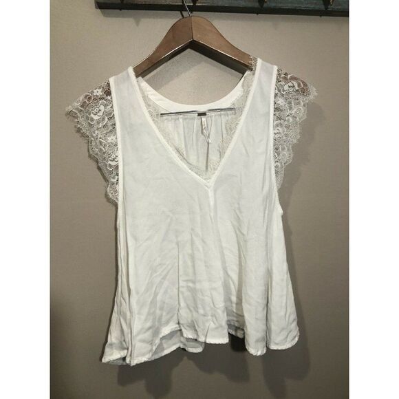 Free People Womens Movin On You OB670220 Top Wide Lace Size Small White - Picture 3 of 6